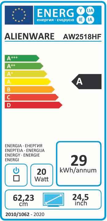 Energie-Label Alienware Aw2518hf 24.5" (1920 x 1080 Pixel, 24.50")