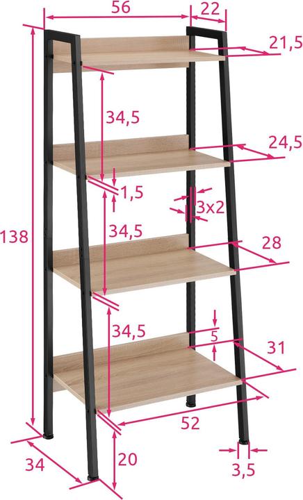 Produktbild tectake Leiterregal (57.50 x 57.50 x 138 cm)
