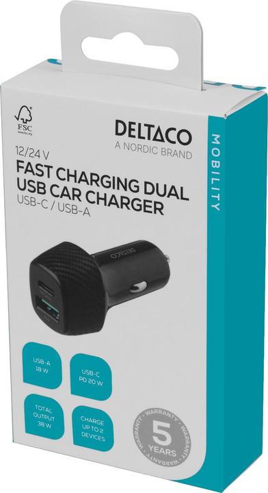Produktbild Deltaco USBC-CAR120 mobile device charger Black Auto