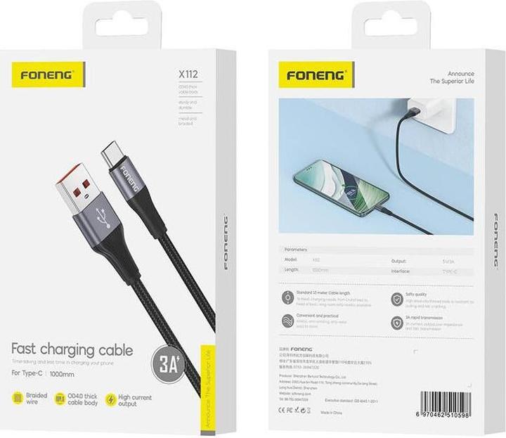 Actual product image Foneng X112 USB-A to USB-C cable, 3A, 1m (black) (1 m)