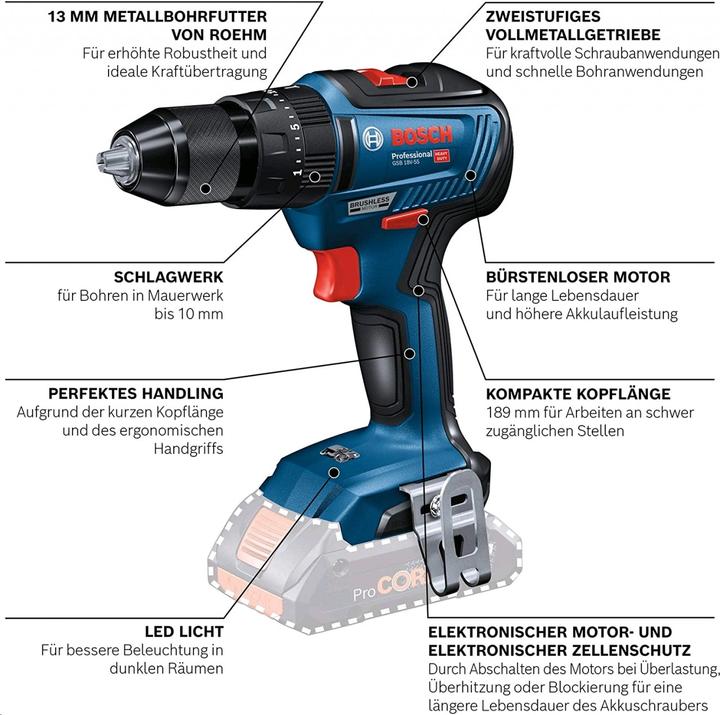 Actual product image Bosch Professional GSB 18V-55 (Rechargeable battery operated)
