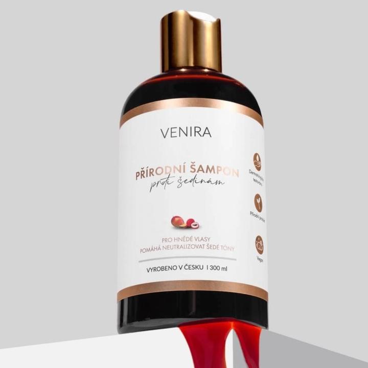 Actual product image Venira Natural Anti-Grey Shampoo for Brown Hair - Mango and Lychee Scent, 300 ml (300 ml, Liquid shampoo)