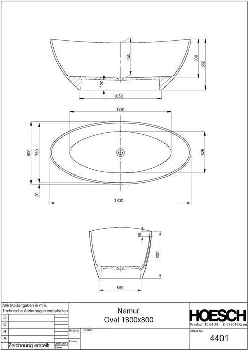 Immagine prodotto Hoesch Vasca da bagno NAMUR 1800x800x450mm free-standing bianca (310 l, 180 cm, 80 cm)