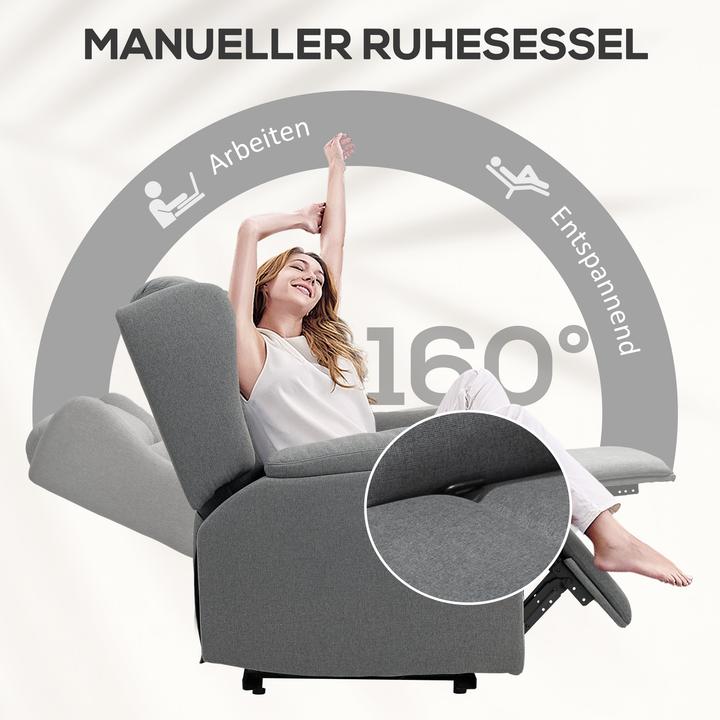 Actual product image Homcom Fernsehsessel mit Liegefunktion Baumwoll-Leinen-Gewebe Dunkelgrau