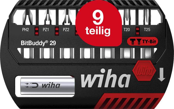 Produktbild Wiha Bit Set BitBuddy 8tlg TY-Bit 29 mm 1/4" C6,3 PH,PZ,TORX Schraubanwendungen Impact- Schlagschrauber (Innensechsrund TX)