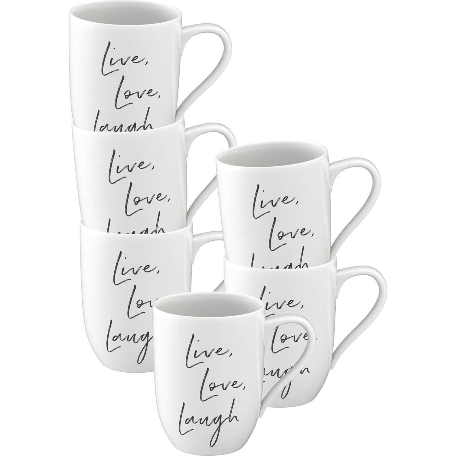 Villeroy & Boch, Tasse, Multipack Statement Becher mit Henkel Live Love Laugh - 6 Stück (290 ml, 6 x)