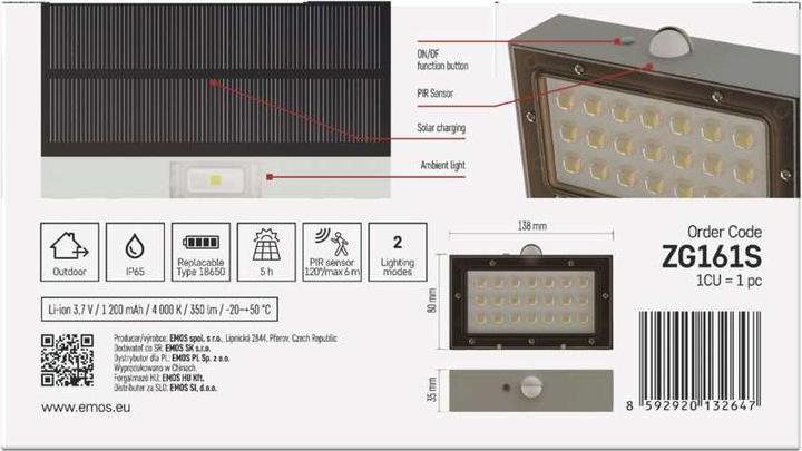 Image du produit Emos LED-Leuchte BRIXO mit PIR, neutralweiss (350 lm)