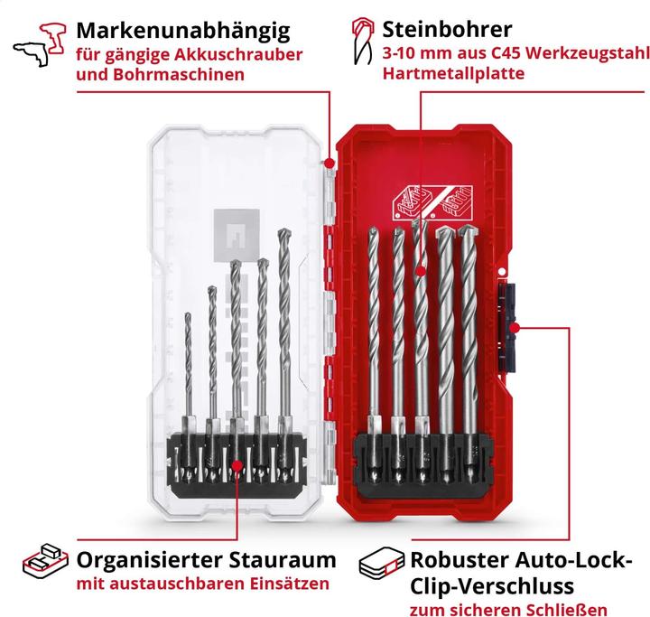 Actual product image Einhell 108743 Tool steel masonry twist drill bit set 10 pieces 3 mm, 4 mm, 5 mm (3 mm, 4 mm, 5 mm, 6 mm, 7 mm, 8 mm, 9 mm, 10 mm)