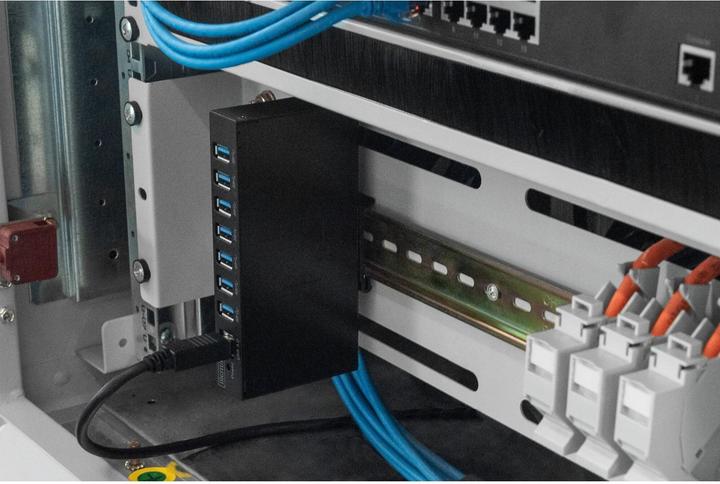Produktbild Digitus USB 3.0 HUB, 7 Port, Industrial, Metal inkl. PSU 15-kV-ESD, Tisch-, Wand-, DIN-Schienenmontage (USB-C, 7 Ports)