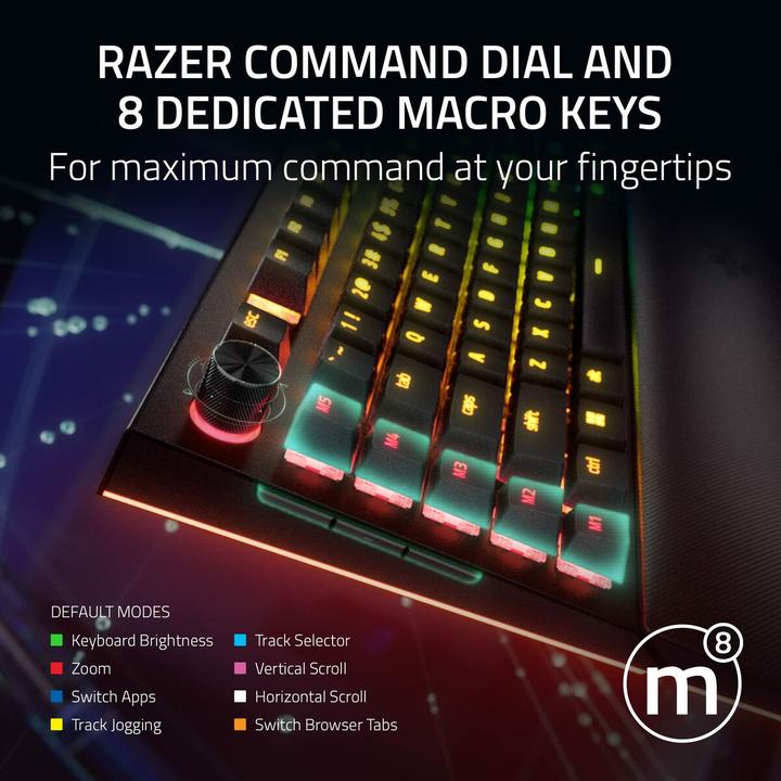 Actual product image Razer BlackWidow V4 Pro Mechanical Gaming Keyboard, Yellow Switch, US Layout, Wired, Black (Eng. Int., Cable)
