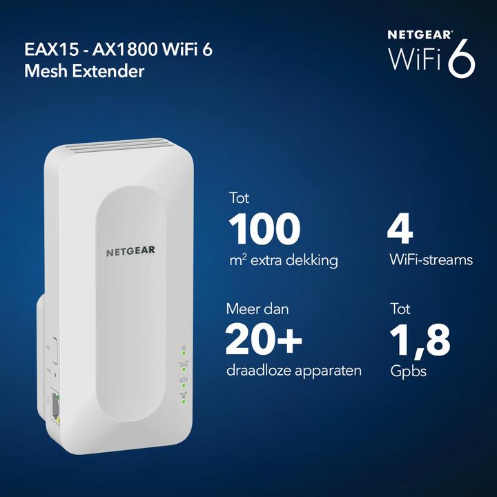 Actual product image Netgear EAX15 WiFi 6 Mesh Extender (1200 Mbit/s, 600 Mbit/s)