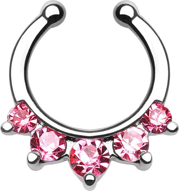 Produktbild Star Piercing Fake Septum mit fünf pinken Kristallen (Messing)