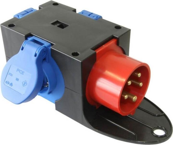Actual product image PCE 3-fold socket outlet with hinged cover 1-fold CEE appliance plug solid rubber IP54 250V 16A