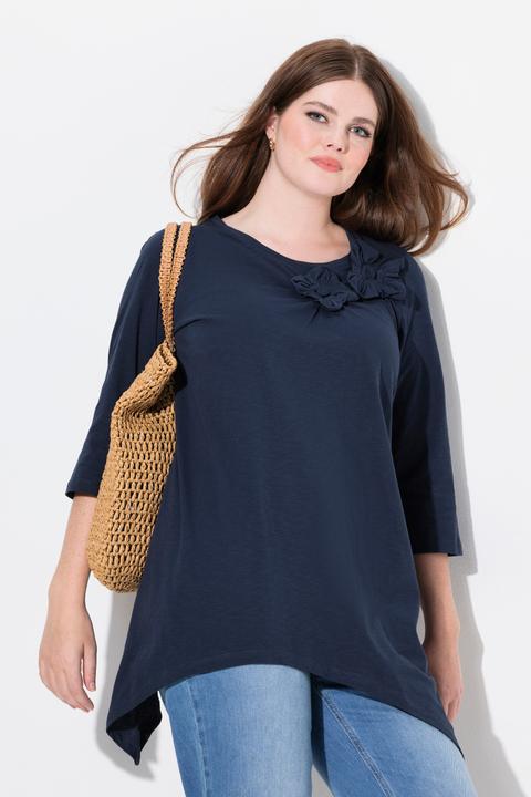 Image du produit Ulla Popken Chemise, fleurs 3D, col rond, manches 3/4, coton biologique (46, 48)