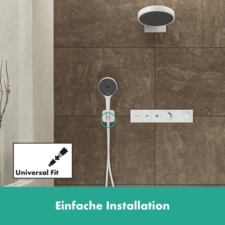 Actual product image hansgrohe HG wall connection FixFit Q with shower holder matt white