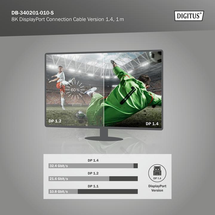 Produktbild Digitus 8K DisplayPort Anschlusskabel 1.4 Version (1 m, DisplayPort, 1.4)