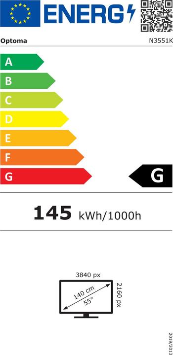 Energie-Label Optoma 55IN UHD 450 CD/M2 1233 X 703 X (3840 x 2160 Pixel, 55")