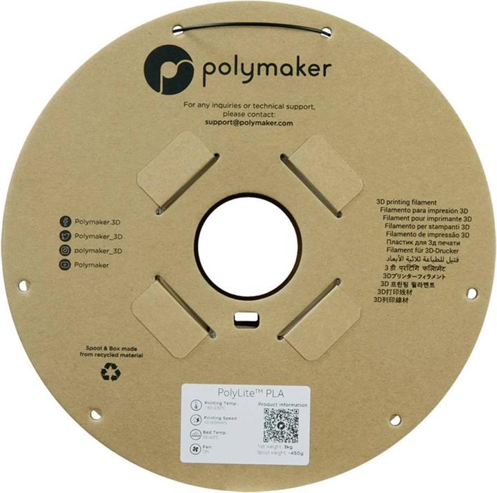 Produktbild Polymaker PolyLite PLA - Black - 1.75mm - 3KG (PLA, 1.75 mm, 3000 g, Schwarz)