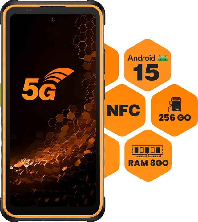 Actual product image Myphone MOVIL SMARTPHONE HAMMER IRON 6 5G 8/256GB ORANGE (256 GB, Black, Orange, 6.50", Dual SIM, 5G)