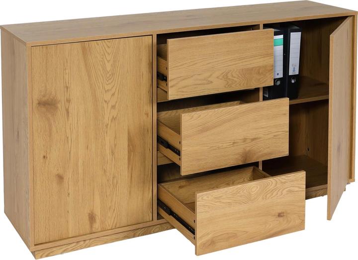 Actual product image Swisshandel24 Sideboard HWC-J78, chest of drawers highboard drawer, MDF soft-close 86x160x40cm oak look (86 x 160 x 40 cm)