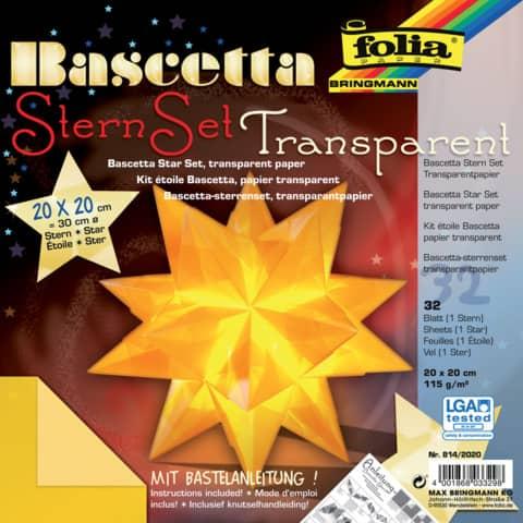 Folia, Bastelpapier, Faltbl„tter Bascetta-Stern, gelb-transparent (32 x)