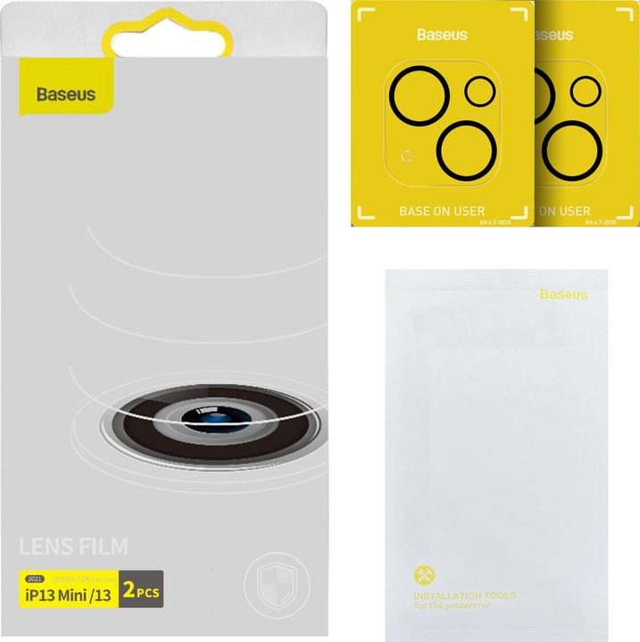 Produktbild Baseus Full-Frame Lens Film For iP 5.4/6.1 Inch Dual Camera 2021 (2pcs/pack) Transparent (2 Stück, Apple iPhone 13 mini)