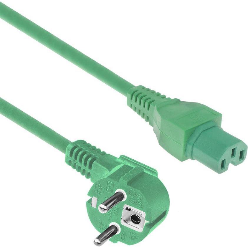 ACT Powercord mains connector CEE 7/7 male (angled) - C15 green 1.5 m (1.50 m), Stromkabel
