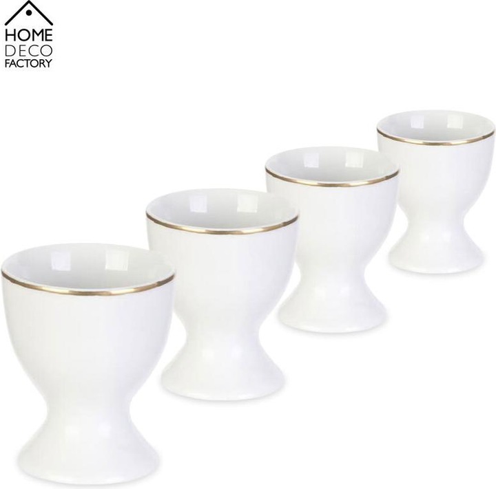 Actual product image BigBuy 4 Piece Porcelain Egg CUP White with Gold Rim by HOME DECO FACTORY (4 x)