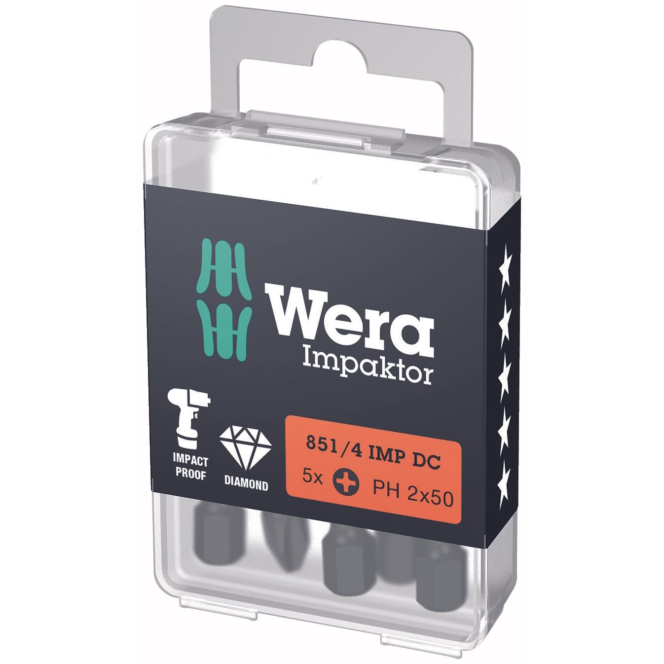 Wera, Bits, 851/4 IMP DC PH 2 x 50 mm DIY-Box (Kreuz Phillips PH M2)