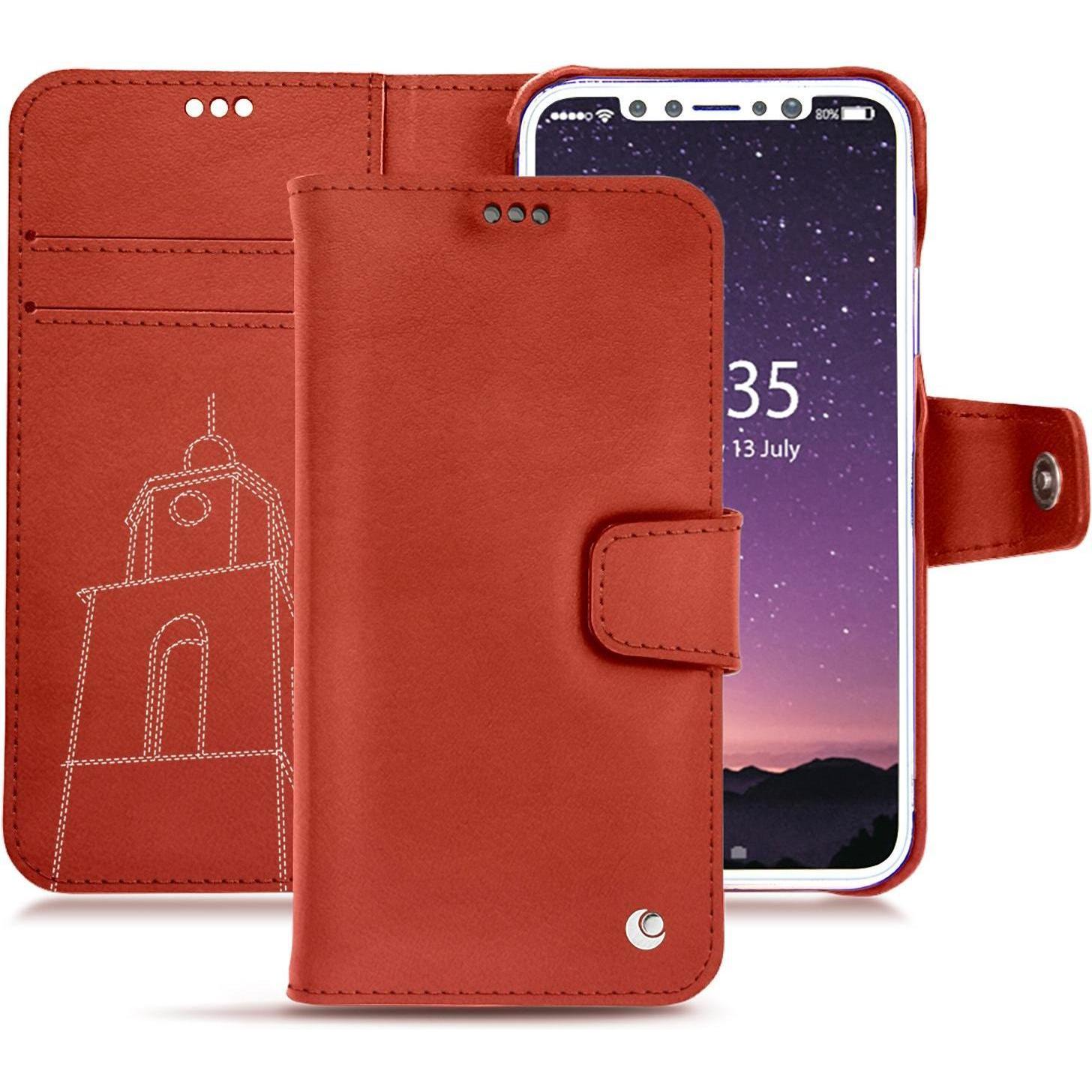 Noreve Lederschutzhülle Wallet (Apple iPhone XS), Smartphone Hülle, Orange