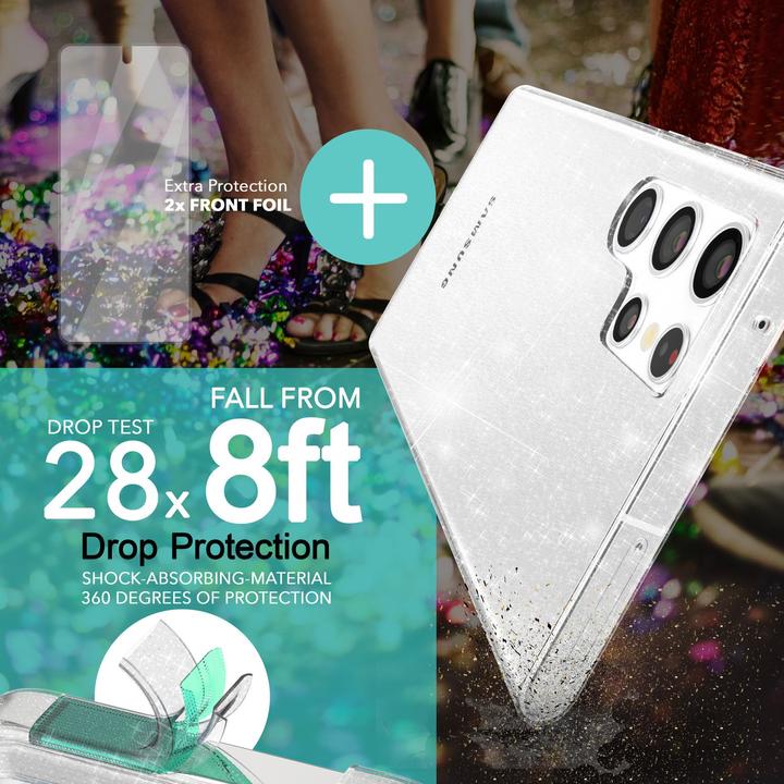 Actual product image Nalia Clear glitter silicone case with 2x screen protector (Samsung Galaxy S23 Ultra)