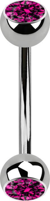 Image du produit Star Piercing Micro banane argentée avec deux boules cristal fuchsia (sans laiton, Titane)
