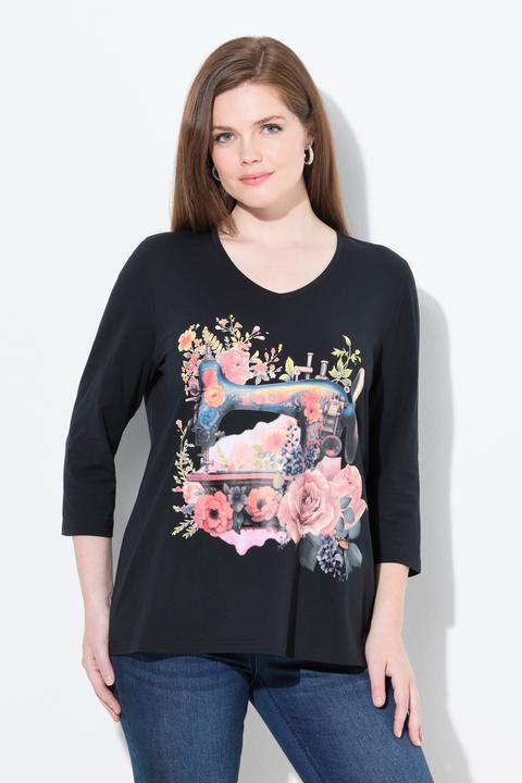 Actual product image Ulla Popken Sewing Machine 3/4 Sleeve Graphic Tee (62)