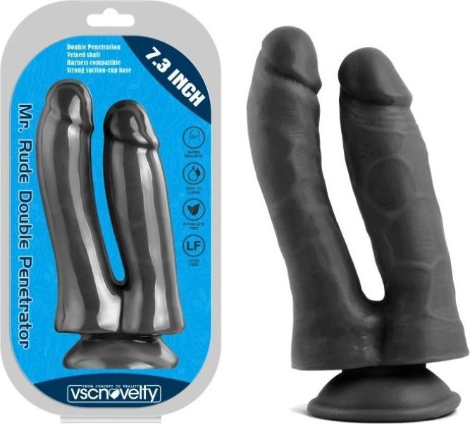 vscnovelty Realistischer Penis Doppelpenetration Schwarz 18,5 cm