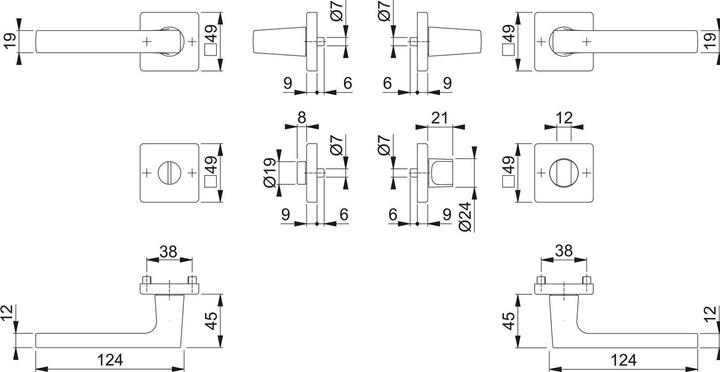 Produktbild Hoppe Rosettengarnitur Dallas M1643/843KV/843KVS Messing F96-1-R quadratisch SK/OL DIN links / rechts D/D (Türgriff)