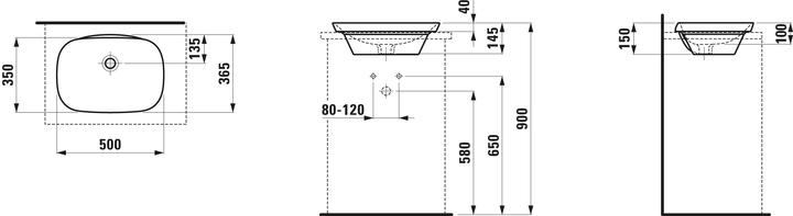 Produktbild Laufen INO Einbauwaschtisch, ohne Hahnloch, mit Überlauf, 500x365mm, H817302 (360 mm, 500 mm)