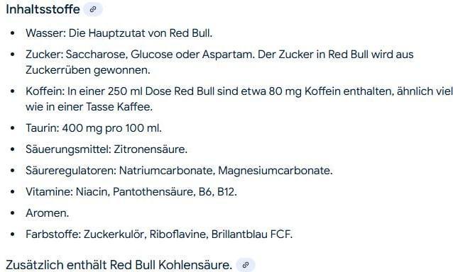 Nährwerte und Zutaten Red Bull Energy Drink (24 x 25 cl)