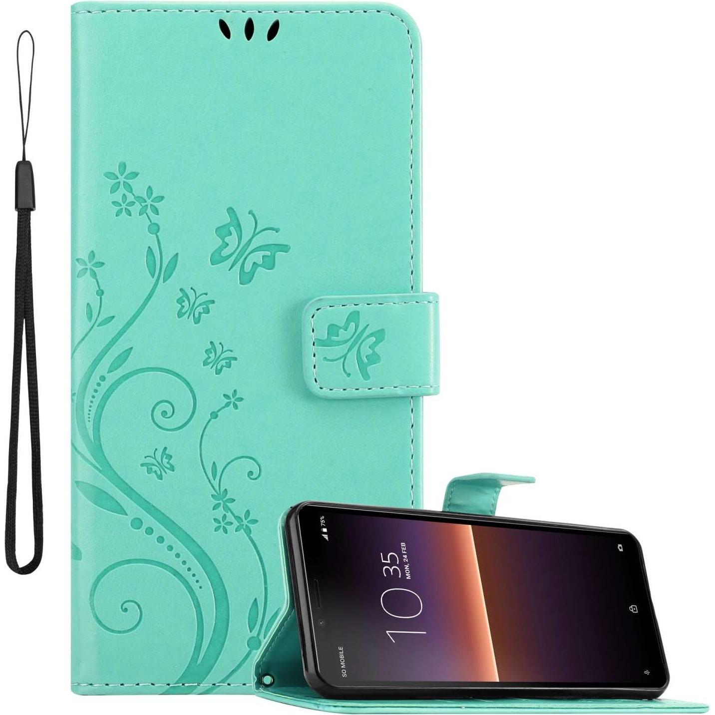 Cadorabo Hülle für Sony Xperia 10 II mit Blumen Muster (Sony Xperia 10 II), Smartphone Hülle, Türkis