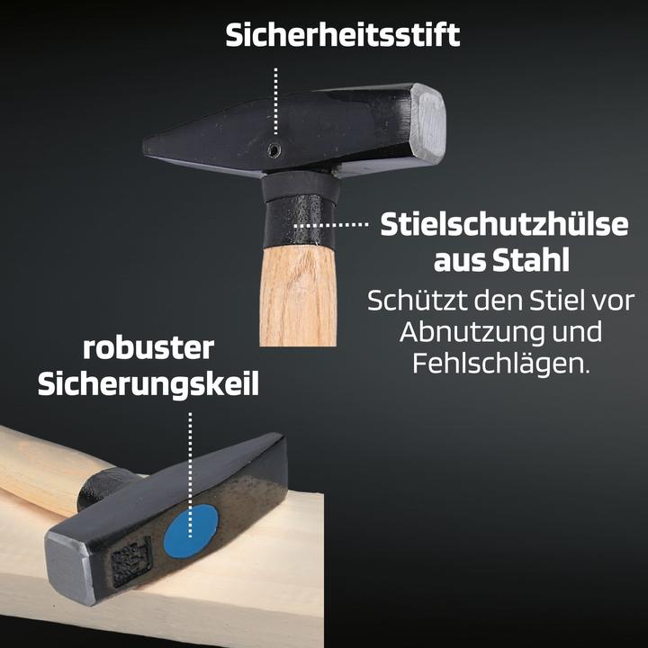 Produktbild SW-Stahl 50905L Schlosserhammer mit Stielschutz I Werkzeughammer aus Hickoryholz I Hammer mit Kopfge (500 g)