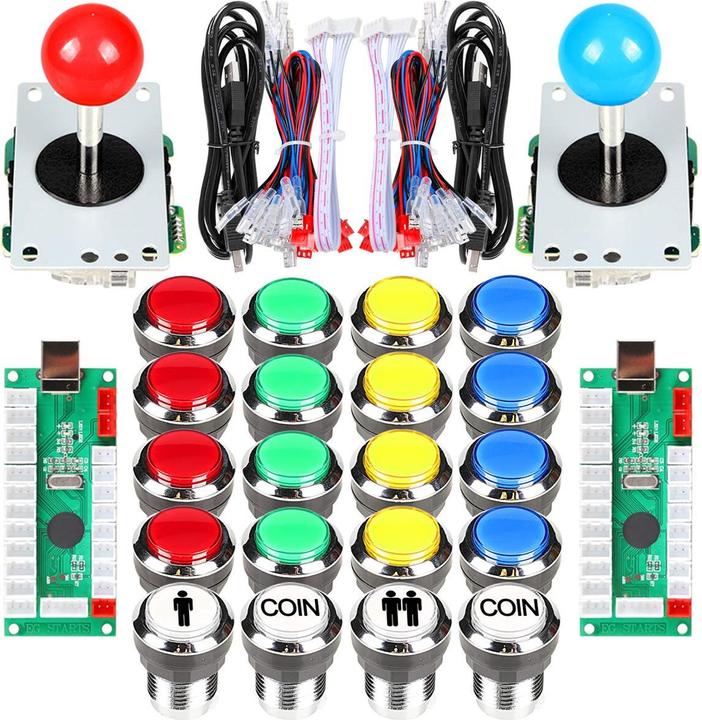 Fosiya 2-Spieler Arcade Joystick mit LED-Drucktasten Set