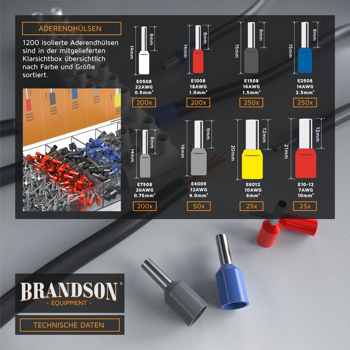 Actual product image Brandson Crimping pliers with wire end ferrules set (175 mm)