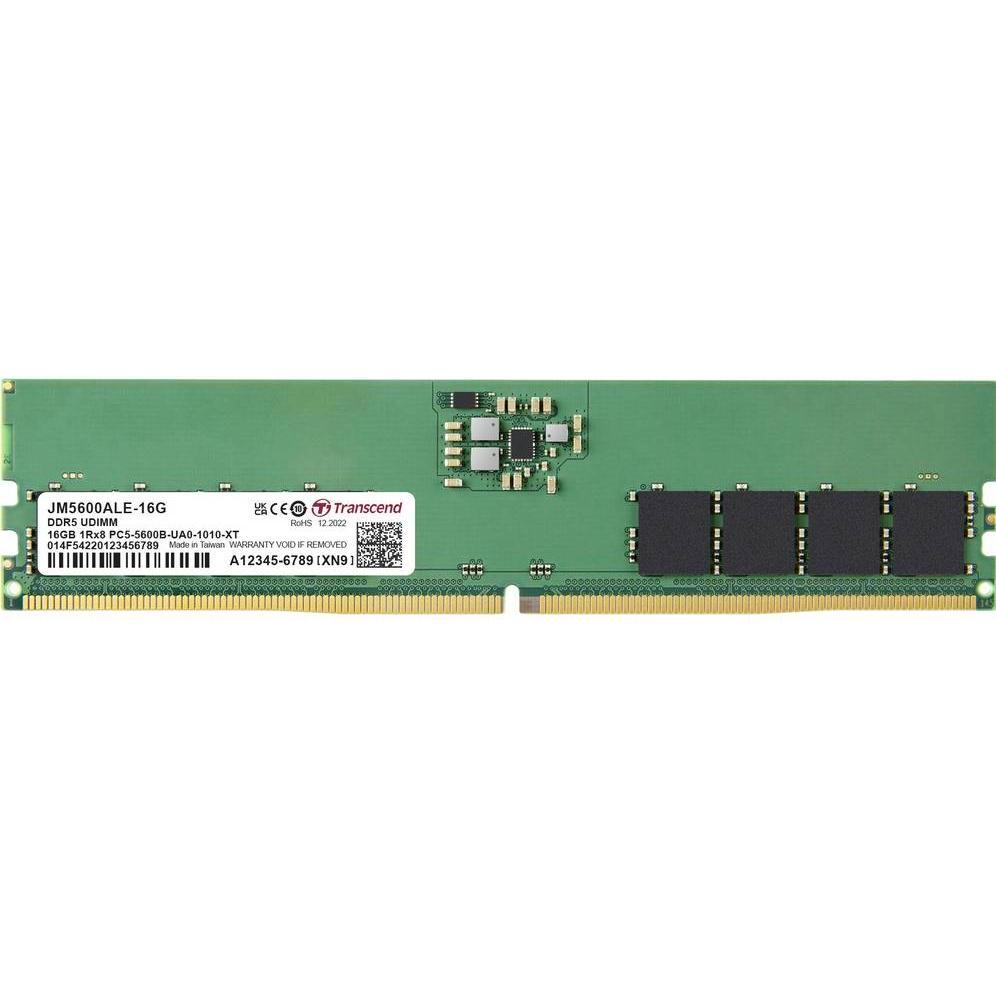 Transcend DDR5 16GB JetRam 5600MHz U-DIMM 1Rx8 2Gx8 CL46 1.1V (1 x 16GB, 5600 MHz, DDR5-RAM, DIMM), RAM, Grün