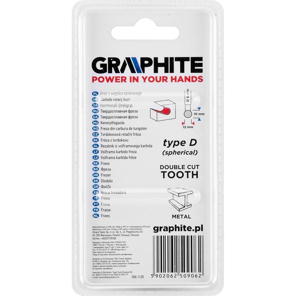 Graphite, Fräser, HM D TYPE METAL CUTTER (BALL) 12 X 10 MM BOOTS 6 X 45 MM 55H362