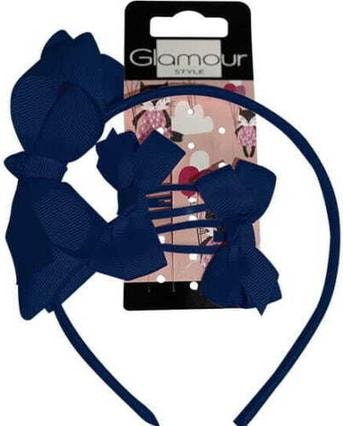 Glamour Set Kids Back To School Headband + Cufflinks With Bow 2Pcs. Navy