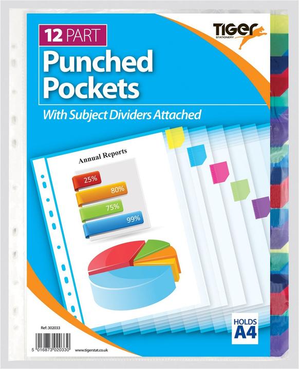 Actual product image Tiger Stationery Perforated Clear Pockets A4 10Pack (A4)