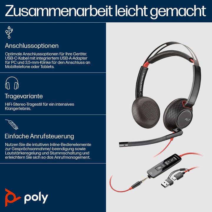 Image du produit Poly Blackwire 5220 USB-C (Filaire, USB-C)