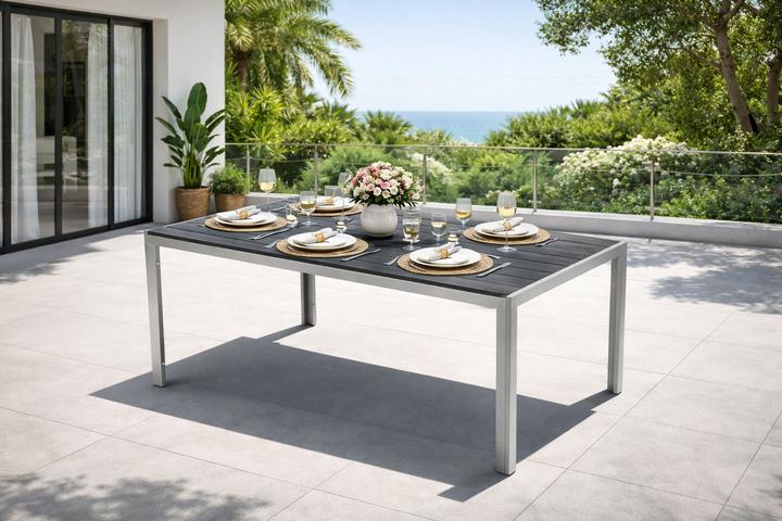 Actual product image Mojawo 5-piece garden furniture set aluminium silver 180x90cm + 4 high-back textile chairs