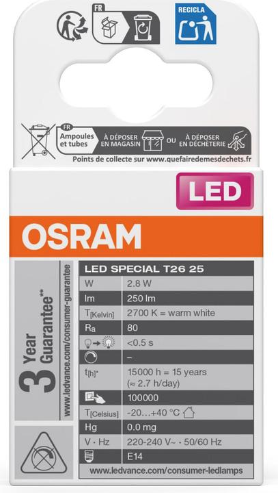 Produktbild Osram Special T26 (E14, 2.80 W, 250 lm, 1 x, F)