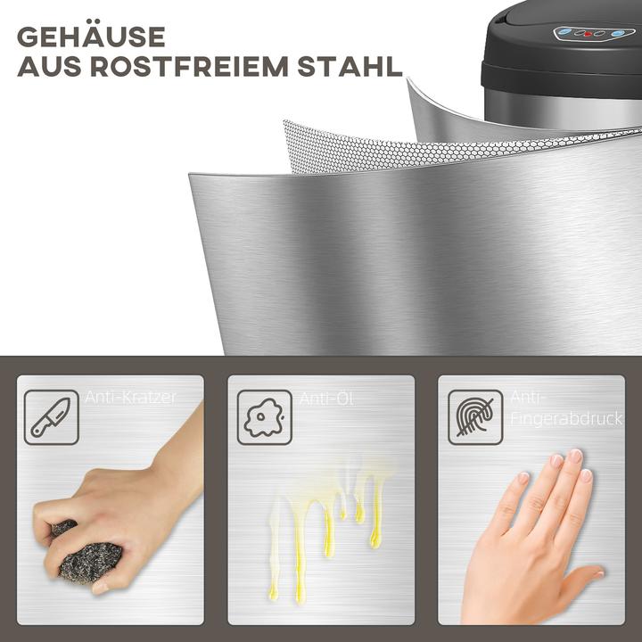Produktbild Homcom Sensor-Mülleimer Edelstahl, Kunststoff Silber (30 l)
