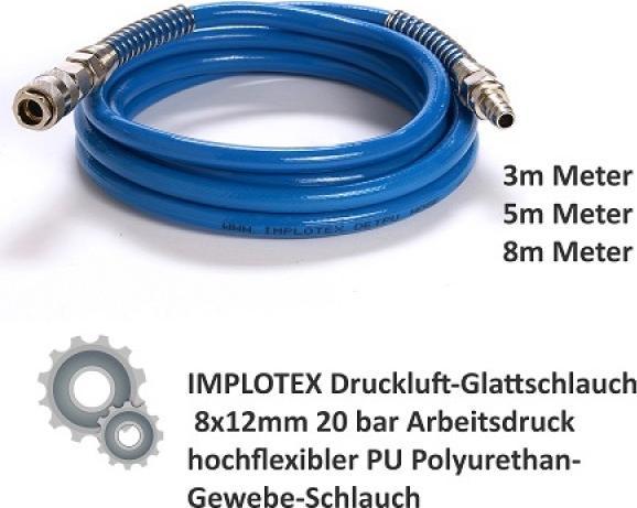 Immagine prodotto Implotex - Druckluft-Glattschlauch 8x12mm 20 bar - 3m Arbeitsdruck hochflexibler PU Polyurethan-Gewe